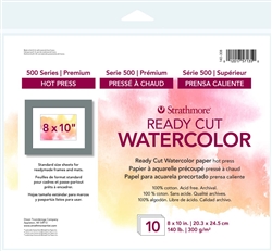 WATERCOLOR PAPER READY CUT 8x10 inches 140 LB-300gr HOT PRESSED 10 SHEET PACK 140-308