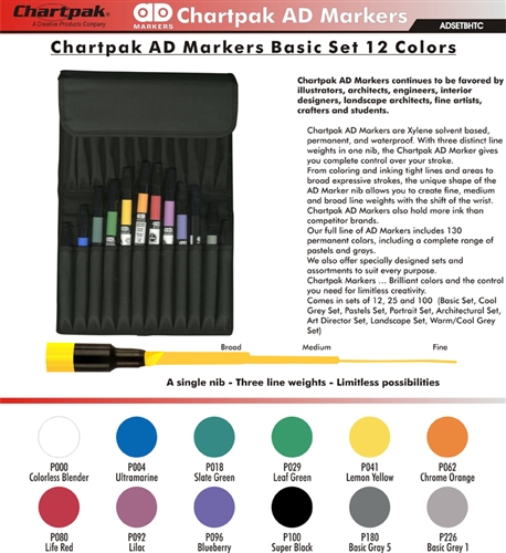 Chartpak, Adsetbhtc Ad Marker Basic Travel 12 Color Set
