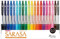 SARASA CLIP GEL RETRACTABLE PEN SET 20 COLORS .5MM ZE47220