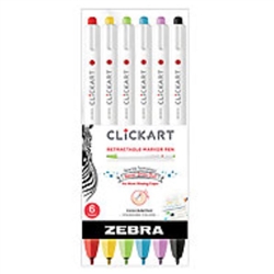 CLICKART RETRACTABLE MARKER PEN SET 6PC .6MM -  ZE69006