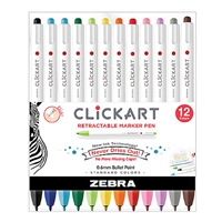 CLICKART RETRACTABLE MARKER PEN SET 12PC .6MM -  ZE69006