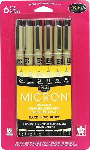 6PCS Black Fine Line Pen Technical Waterproof Drawing Art Pens 005 01 02 03  05 08