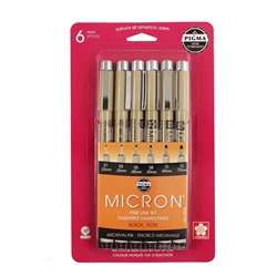 PIGMA MICRON RAPIDOGRAPH SET 6PC BLACK - NEW SIZES SK50058