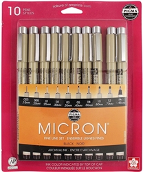 PIGMA MICRON RAPIDOGRAPH SET 10PC BLACK - NEW SIZES SK50059