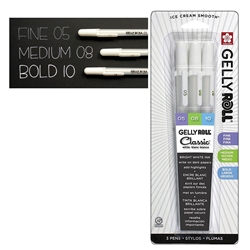 GELLY ROLL PEN SET SAKURA WHITE 3 SIZES PACK FINE MEDIUM AND BOLD POINTS - SK57454