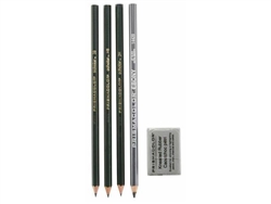 DRAWING SET DESIGN/EBONY SET W/ERASER 4/CD SA2502