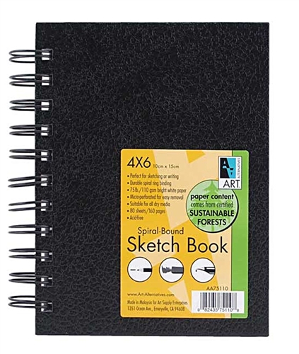 HARDBOUND SKETCHBOOK AA 4x6 inches 75LBS 80 sheets SPIRAL AA75110