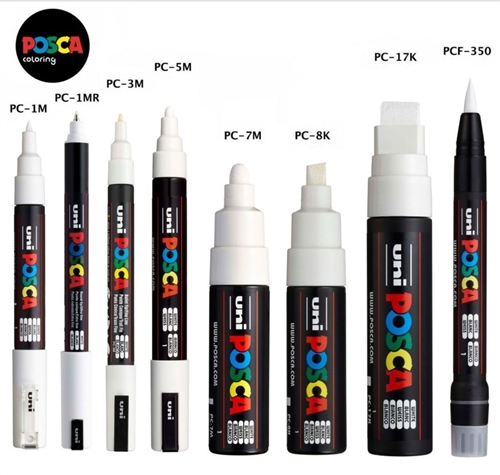 Uni POSCA Mixed Nib Sizes Marker Pen Set of 8 - White