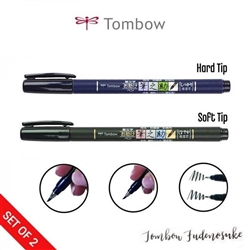 FUDENOSUKE BRUSH PEN SET 2PC HD&SFT BLACK TB62038