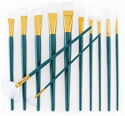 BRUSH SET ROYAL ZIP N CLOSE 12PC WHITE TAKLON SHORT HANDLE - ACRYLIC/ WATERCOLOR/TEMPERA - RYRSET-9310