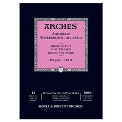 WATERCOLOR PAPER ARCHES PAD HOT PRESS 11x16.5 inches 140LB-300gr COTTON AP1795099