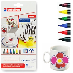 EDDING 4200 PORCELAIN BRUSH PEN MARKER SET 6 FAMILY COLORS ED4200-6