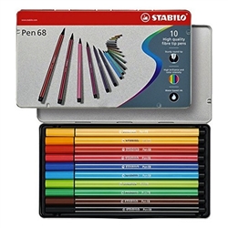 MARKER SET STABILO PEN 68 10 COLOR SET METAL BOX SW6810-6