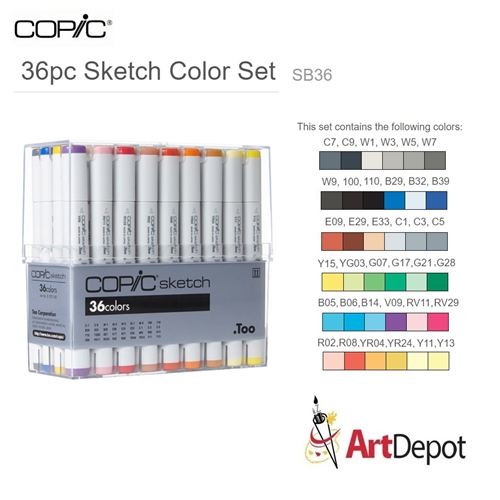 Copic Sketch Set, 36-Colors, Basic
