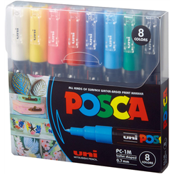 POSCA ACRYLIC PAINT MARKER PC-1M EXTRA FINE SET 8 BASIC COLORS PXPC1M8SET