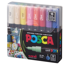 POSCA ACRYLIC PAINT MARKER  PC-1M EXTRA FINE SET 16 BASIC COLORS PXPC1M16SET