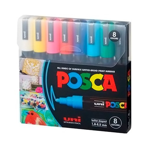 Uni Posca Markers PC-3M, 8 set Soft Colors 