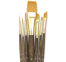 BRUSH SET PRINCETON REAL VALUE 9143 - GOLD TAKLON ACRYLIC/ OIL/WATERCOLOR 7PK PB9143